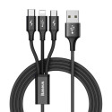 3 в 1 Кабел/зарядно Baseus с Type-C, Micro USB и Lightning портове, 1.2 м., 3.0А, Черен
