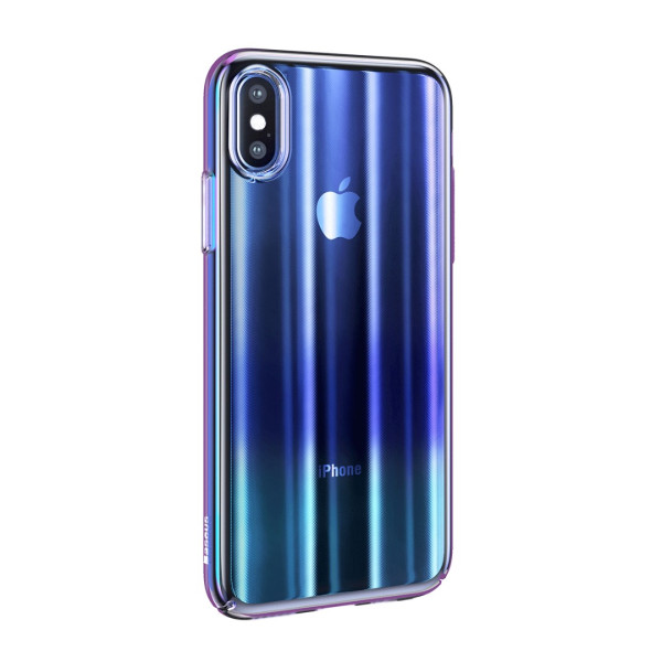 Луксозен калъф/кейс Baseus Aurora за iPhone X, Твърд, Полупрозрачно синьо, Baseus