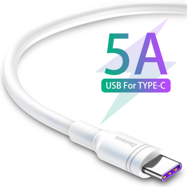 Зареждащ кабел/зарядно Baseus с Type-C, Супер бързо зареждане, 1 м, 5.0A, Бял