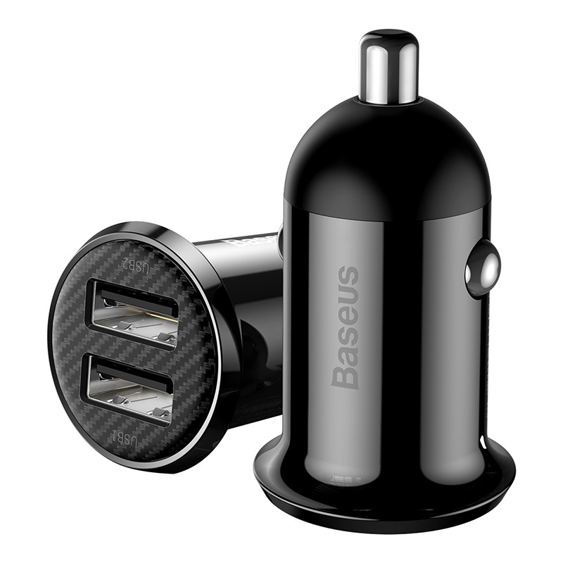 Зарядно за телефон за автомобил Baseus Grain Pro, 2 USB Порта, 4.8А, Бързо зареждане, Черно