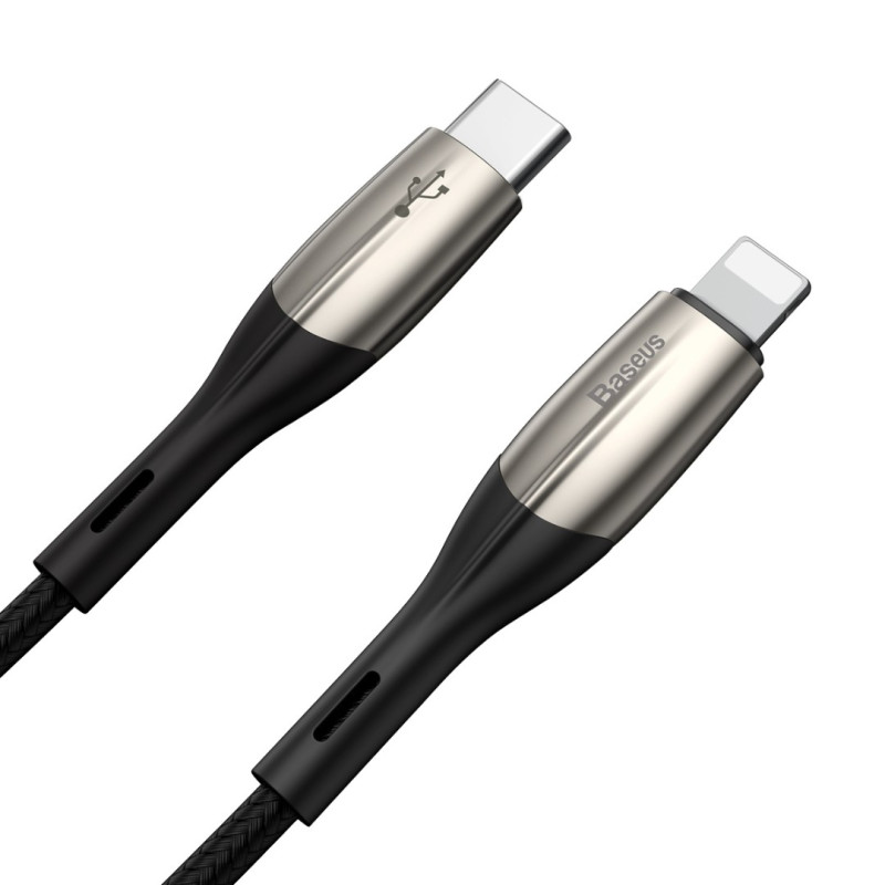 Зарядно/кабел Baseus за Apple iPhone от Type-C към Lightning, Метални накрайници, 18W, Черен