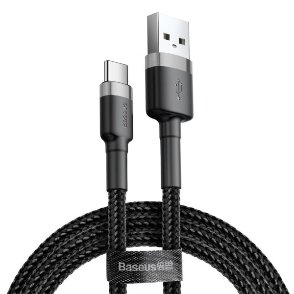 Зареждащ кабел/зарядно Baseus USB към Type-C, Бързо зареждане, 1 м, 3А, Черен/Сив