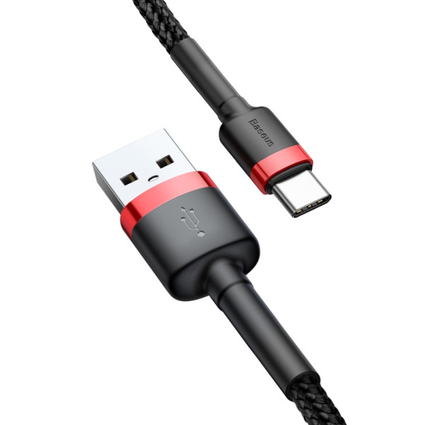 Зареждащ кабел/зарядно Baseus с Type-C порт, Бързо зареждане, 1 м, 3.0A, Черен/Червен