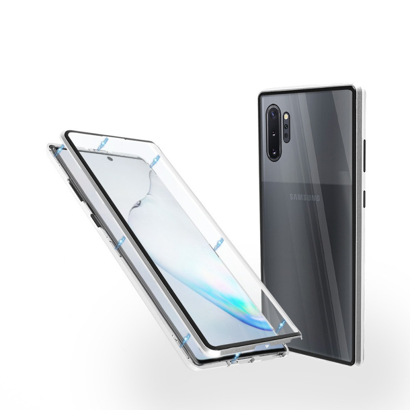 Магнитен 360° калъф от 2 части за Samsung Galaxy Note 10 Plus със стъкло отпред и отзад, Сребрист