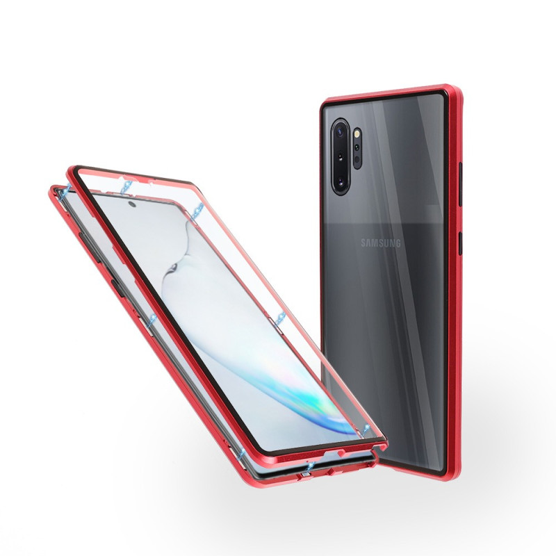 Магнитен 360° калъф от 2 части за Samsung Galaxy Note 10 Plus със стъкло отпред и отзад, Червен