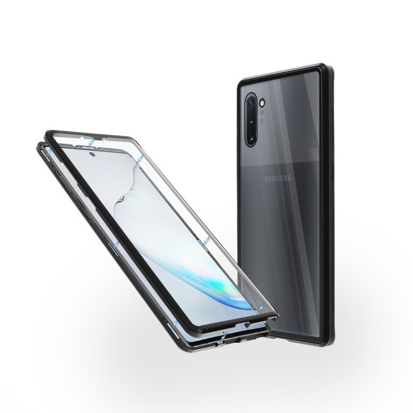 Магнитен 360° калъф от 2 части за Samsung Galaxy Note 10 със стъкло отпред и отзад, Черен