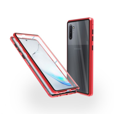 Магнитен 360° калъф от 2 части за Samsung Galaxy Note 10 със стъкло отпред и отзад, Червен