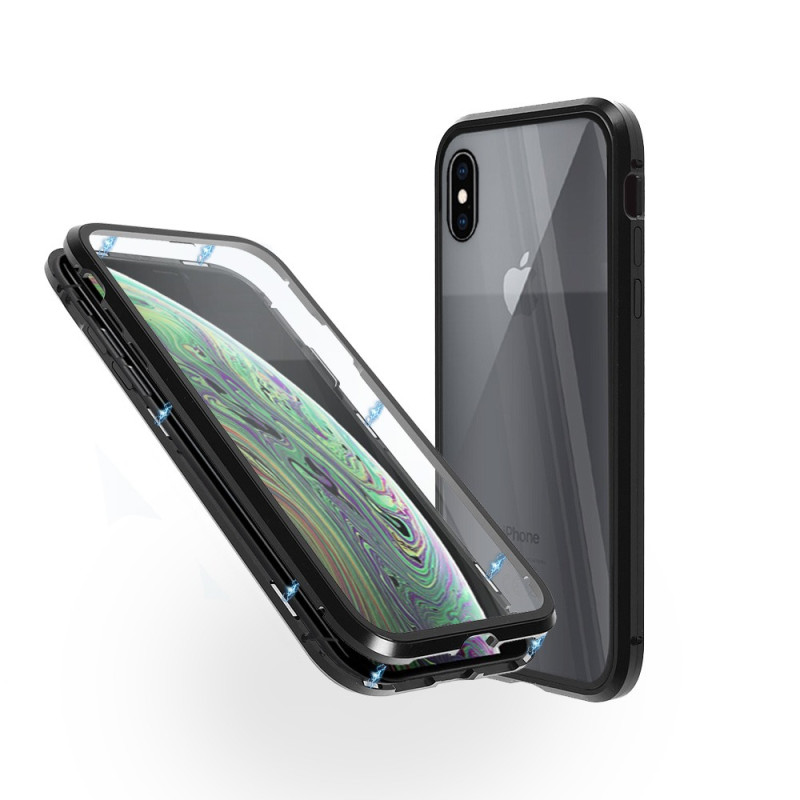 Магнитен 360° калъф от 2 части за iPhone XS със стъкло отпред и отзад, Черен