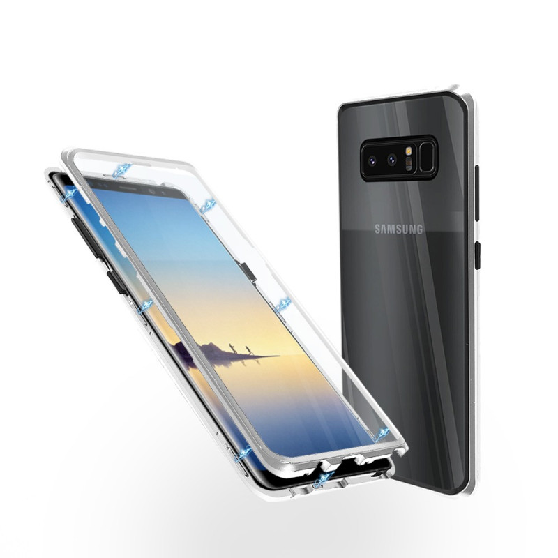 Магнитен 360° калъф от 2 части за Samsung Galaxy Note 8 със стъкло отпред и отзад, Сребрист