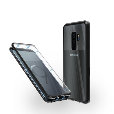 Магнитен 360° калъф от 2 части за Samsung Galaxy S9 Plus със стъкло отпред и отзад, Черен