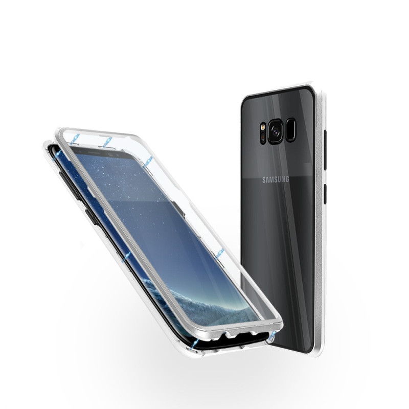 Магнитен 360° калъф от 2 части за Samsung Galaxy S8 със стъкло отпред и отзад, Сребрист