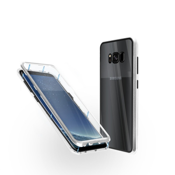 Магнитен 360° калъф от 2 части за Samsung Galaxy S8 Plus със стъкло отпред и отзад, Сребрист