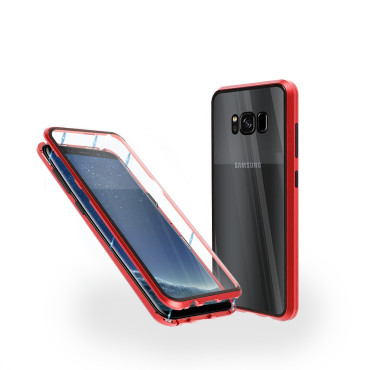 Магнитен 360° калъф от 2 части за Samsung Galaxy S8 Plus със стъкло отпред и отзад, Червен