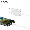 Зарядно за контакт HOCO C62A, 2 USB изхода, 2.1A, Бял