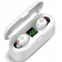Безжични Слушалки TWS F-9, Bluetooth 5.0, С Powerbank 2000mAh, Бели