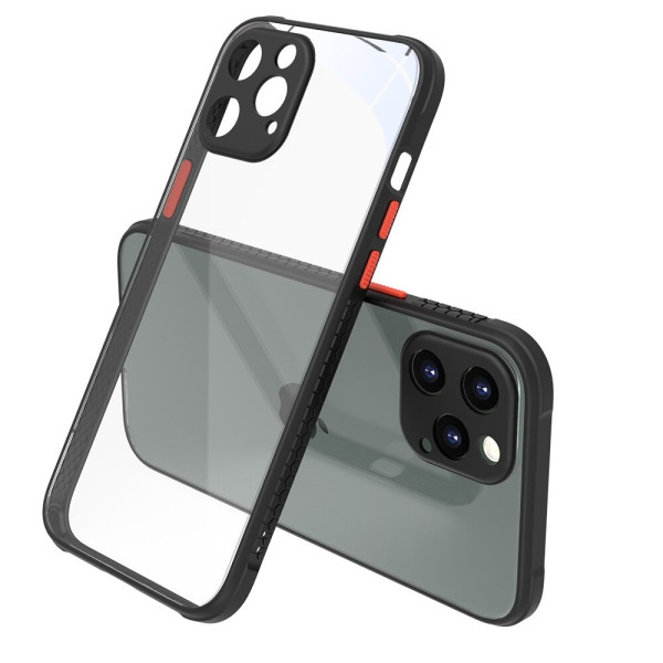 Удароустойчив Кейс за iPhone 11 Pro Max, Гумирани краища, Прозрачен, Защита за камерата, Черен