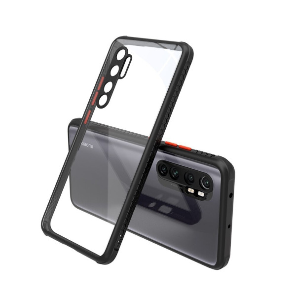 Удароустойчив Кейс за Xiaomi Mi Note 10 Lite, Гумирани краища, Прозрачен, Защита за камерата, Черен