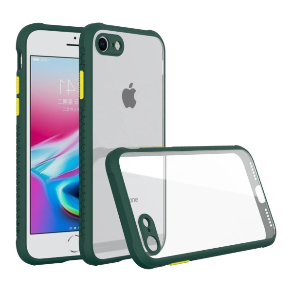 Удароустойчив Кейс за iPhone 7/8, Гумирани краища, Прозрачен, Защита за камерата, Тъмнозелен