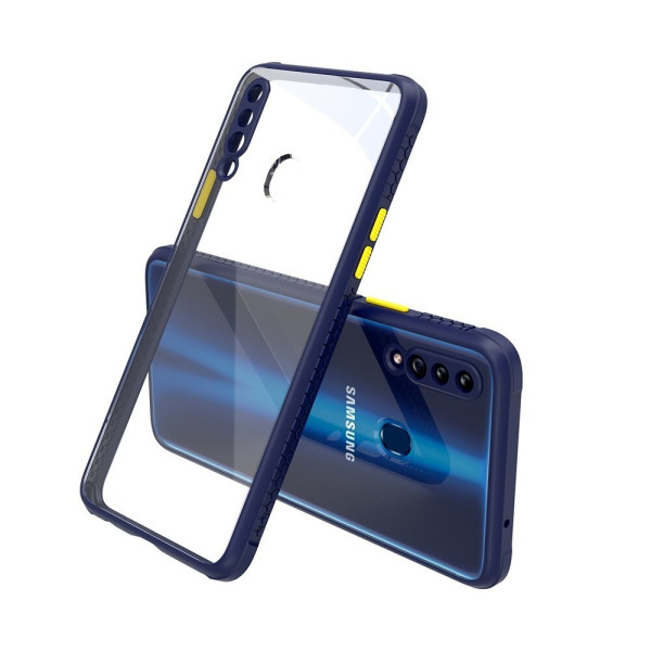 Удароустойчив Кейс за Samsung Galaxy A20s, Гумирани краища, Прозрачен, Защита за камерата, Син