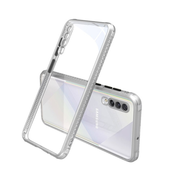 Удароустойчив Кейс за Samsung Galaxy A50, Гумирани краища, Прозрачен, Защита за камерата, Бял
