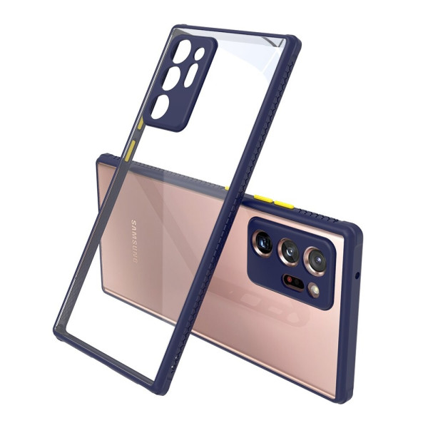 Удароустойчив Кейс за Samsung Galaxy Note 20, Гумирани краища, Прозрачен, Защита за камерата, Син