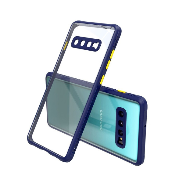 Удароустойчив Кейс за Samsung Galaxy S10 Plus, Гумирани краища, Прозрачен, Защита за камерата, Син
