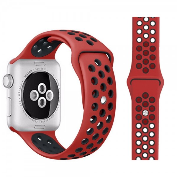 Силиконова каишка с дупки Apple Watch 38мм, Червена/Черна