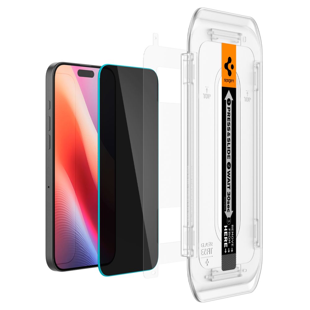 Staklen Protektor za iPhone 16 Pro Max - Spigen Glass.tR EZ-FIT (2 pack) - Privacy - 4 Стъклен Протектор Spigen Glas.tR EZ-FIT (2 бр.) за iPhone 16 Pro Max - Privacy - Image 4