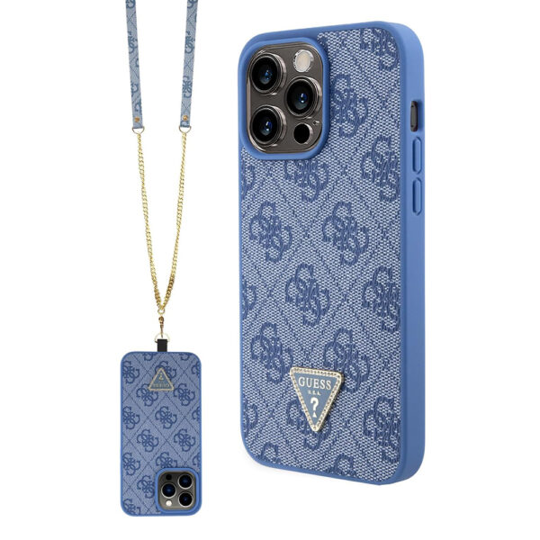 Кожен Калъф за iPhone 15 Pro - Guess Leather Strass Crossbody - Син
